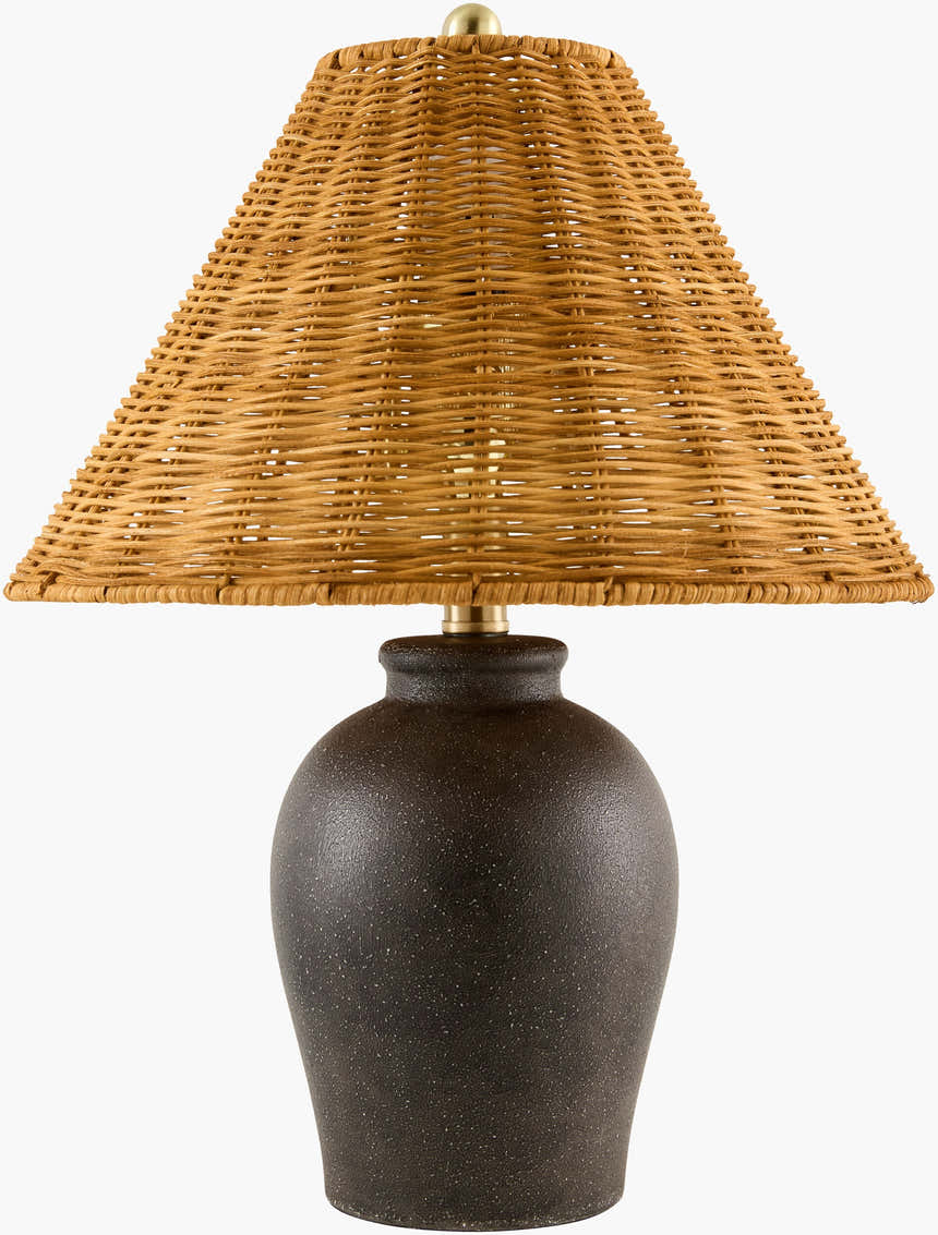 Rich Orange Traditional Table Lamp with rattan details for bedside or console tables