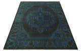 Charcoal, Gray, Green and Blue Neon look Traditional Heriz Medallion Multi Size wool Area Rug