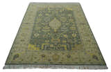 Charcoal, Olive and Mustard Hand knotted Oriental Oushak Custom Made wool Area Rug