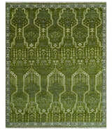 Contemporary Traditional Design Green And Beige Hand Knotted Custom Made Wool Rug