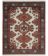 Coral Rust and Ivory Hand Knotted Traditional Heriz Serapi Multi Size Wool area Rug