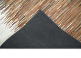 Modern Stripes Cowhide Leather Striped Tan Brown and Ivory Leather Multi Size Area Rug