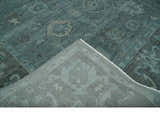Custom Made Antique Style Blue and Charcoal Hand Knotted Oushak Wool Area Rug