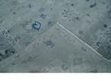 Custom made Antique style Blue and Silver Hand Knotted Oushak Wool Area Rug