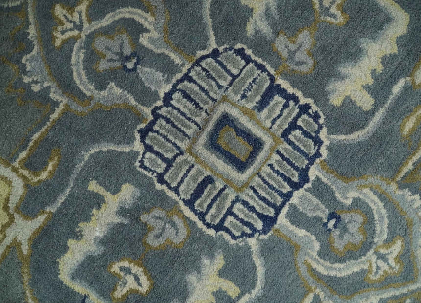 Custom Made Antique Style Gray, Blue and Beige Hand Tufted Traditional wool Area Rug