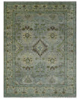 Custom Made Antique Style Green and Silver Hand knotted Traditional Oriental Oushak wool Area Rug