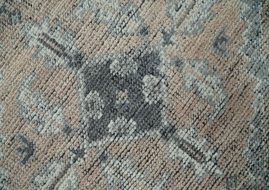 Custom Made Antique Style Peach, Ivory and Charcoal Hand knotted Traditional Wool Rug
