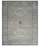 Custom Made Antique Style Peach, Ivory and Charcoal Hand knotted Traditional Wool Rug