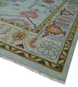 Custom Made Aqua and Green Hand knotted Traditional Oushak wool area Rug