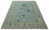 Custom Made Aqua, Ivory and Beige Hand knotted Oriental Oushak wool Area Rug
