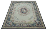 Custom Made Beige and Charcoal Aubusson French design Hand Tufted wool Area Rug