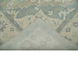 Custom Made Beige and Charcoal Traditional Heriz Medallion Hand Knotted wool Area Rug
