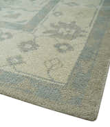 Custom Made Beige and Charcoal Traditional Heriz Medallion Hand Knotted wool Area Rug