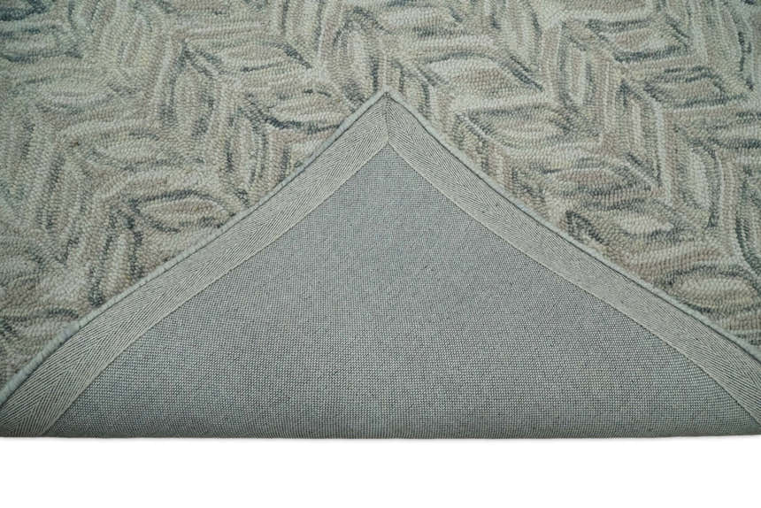 Custom Made Beige and Gray Leaf's Hand Tufted Modern Scandinavian Wool Loop Rug