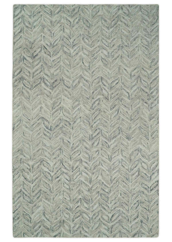 Custom Made Beige and Gray Leaf's Hand Tufted Modern Scandinavian Wool Loop Rug