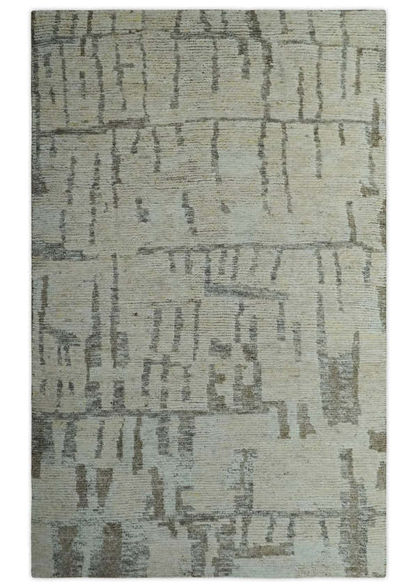 Custom Made Beige, Olive and Gray Hand Knotted Modern Abstract wool Area Rug