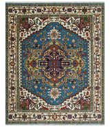 Custom Made Blue and Ivory Medallion Hand knotted Traditional wool Area Rug
