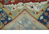 Custom Made Brown, Blue, Ivory and Olive Traditional Heriz Medallion Wool Area Rug
