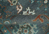 Custom Made Charcoal and Teal Hand knotted Traditional Oushak wool area rug