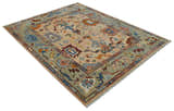 Custom Made Colorful Peach and Green Hand knotted Oushak wool Area Rug