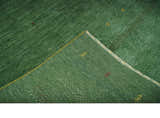 Custom Made Geometrical Stripes Design Green, Ivory and Charcoal wool Area Rug