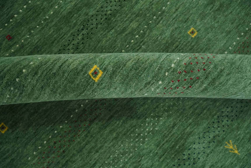 Custom Made Geometrical Stripes Design Green, Ivory and Charcoal wool Area Rug