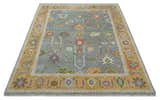 Custom Made Gray and Gold Hand knotted Traditional Oushak wool Area Rug