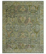 Custom Made Gray, Silver and Green Hand Knotted Traditional Large Design wool area rug