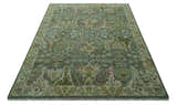 Custom Made Gray, Silver and Green Hand Knotted Traditional Large Design wool area rug