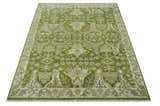 Custom Made Green and Ivory Traditional Dragon Oushak Design Hand knotted wool rug
