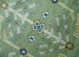 Custom Made Green, Ivory and Silver Traditional Turkish Hand Knotted Wool Rug