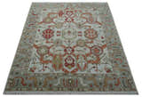Custom Made Hand Knotted Ivory, Silver and Rust Traditional Wool Area Rug