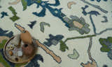 Custom Made Ivory, Gray and Green Hand knotted Traditional Oushak Wool Area Rug