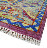Custom Made Light Green and Purple Medallion Traditional Hand Knotted Wool Area Rug