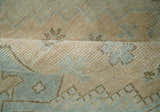 Custom Made Low Pile Hand Knotted Peach and Blue Traditional Design Wool Area Rug