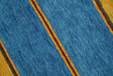 Custom Made Modern Geometrical Blue, Gold, Brown and Green Stripes Design Wool Area Rug