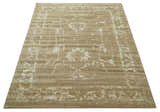 Custom Made Neutral Earthy Brown and Beige Chic Hand Knotted Natural Wool Minimal Area rug