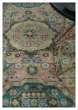 Custom Made Pink, Beige and Olive Hand knotted Medallion Mamluk Multi Size wool Area Rug