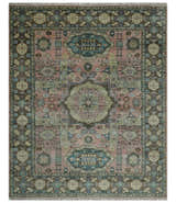 Custom Made Pink, Beige and Olive Hand knotted Medallion Mamluk Multi Size wool Area Rug
