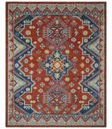 Custom Made Red, Blue, Gray and Mustard Traditional Hand knotted wool Area Rug