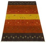 Custom Made Rust, Brown, Gold and Charcoal Geometrical Stripes Design wool area rug
