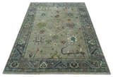 Custom Made Silver and Gray Oushak Hand Knotted Traditional Wool Rug