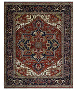 Custom Made Traditional Brown, Ivory and Blue Hand knotted Multi Size wool Area Rug