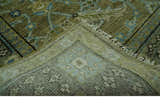 Custom Made Traditional Floral Green and Aqua Hand Knotted wool area rug