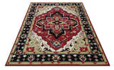 Custom Made Traditional Heriz Maroon, Olive and Black Floral Hand Knotted wool Rug