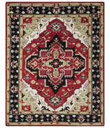 Custom Made Traditional Heriz Maroon, Olive and Black Floral Hand Knotted wool Rug