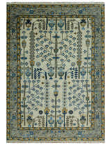 Custom Made Tree of life Hand Knotted Antique Ivory, Blue and Gray Traditional Oushak Wool area Rug