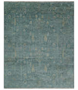Custom Made Tree of Life Hand Knotted Teal and Beige Traditional Oushak Wool Area Rug