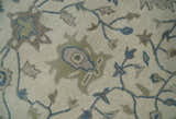 Custom Made Tufted Beige and Blue Traditional Wool Oushak Rug