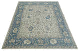 Custom Made Tufted Beige and Blue Traditional Wool Oushak Rug